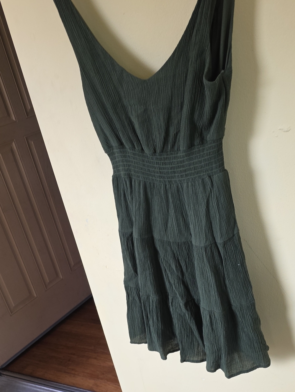 City Studio Sleeveless V-Neck Tiered Mini Dress in Dark Green